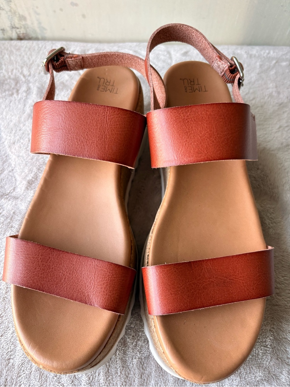 Time and Tru Brown Two-Strap Casual Sandals